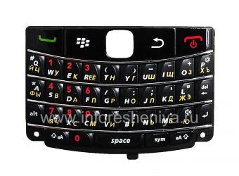 Keyboard Rusia BlackBerry 9700 / 9780 Bold (copy), Hitam dengan garis-garis pirang dengan angka merah