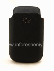 Etui en cuir de poche d'origine avec Pocket logo en métal en cuir pour BlackBerry 9700/9780 Bold, Noir (Black)