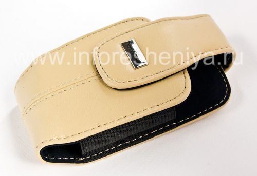 Photogallery for একটি চাবুক দিয়ে মূল চামড়া কেস এবং BlackBerry জন্য একটি ধাতু ট্যাগ চামড়া যোগ, বেজ (Ecru তান) product