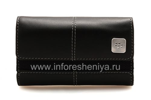 Photogallery for Original del bolso de cuero del caso con cuero etiqueta de metal Folio para BlackBerry, Negro / Negro (Negro) product