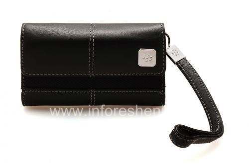 Photogallery for Original del bolso de cuero del caso con cuero etiqueta de metal Folio para BlackBerry, Negro / Negro (Negro) product