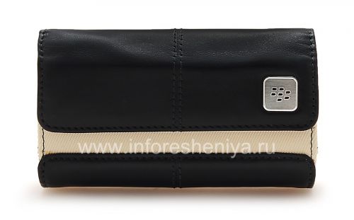 Photogallery for Original del bolso de cuero del caso con cuero etiqueta de metal Folio para BlackBerry, Dark Blue / Beige (Indigo) product