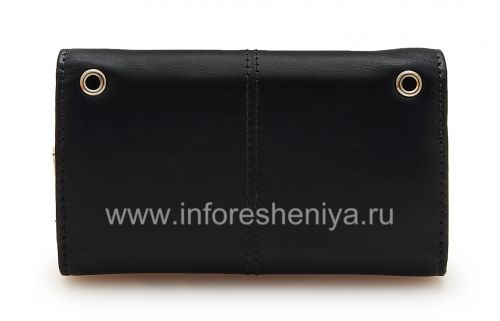 Photogallery for Original del bolso de cuero del caso con cuero etiqueta de metal Folio para BlackBerry, Dark Blue / Beige (Indigo) product