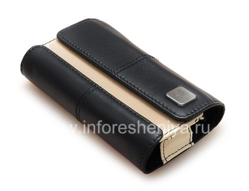 Photogallery for Original del bolso de cuero del caso con cuero etiqueta de metal Folio para BlackBerry, Dark Blue / Beige (Indigo) product