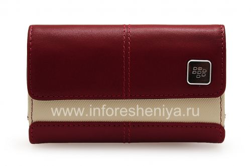 Photogallery for Original del bolso de cuero del caso con cuero etiqueta de metal Folio para BlackBerry, Rojo Oscuro / Beige (rojo oscuro) product