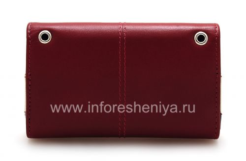 Photogallery for Original del bolso de cuero del caso con cuero etiqueta de metal Folio para BlackBerry, Rojo Oscuro / Beige (rojo oscuro) product