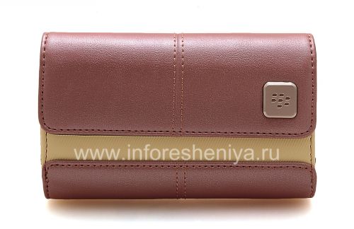 Photogallery for Original del bolso de cuero del caso con cuero etiqueta de metal Folio para BlackBerry, Rosa / Beige (rosa) product