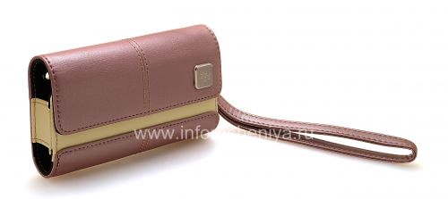 Photogallery for Original del bolso de cuero del caso con cuero etiqueta de metal Folio para BlackBerry, Rosa / Beige (rosa) product