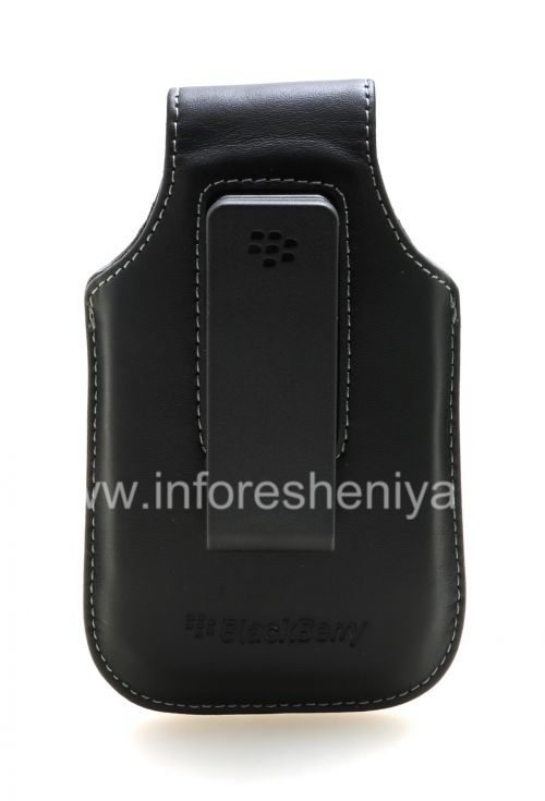 Photogallery for La cubierta de cuero original con un clip con una pulsera de metal etiqueta Funda giratoria para BlackBerry, Negro (negro) product