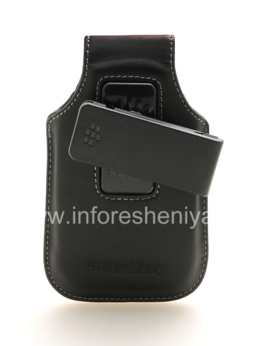 Photogallery for La cubierta de cuero original con un clip con una pulsera de metal etiqueta Funda giratoria para BlackBerry, Negro (negro) product
