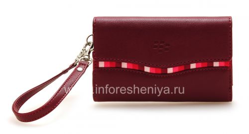 Photogallery for Asli Kulit Kasus Tas dengan kain insert Kulit Folio untuk BlackBerry, Burgundy (Merlot) product