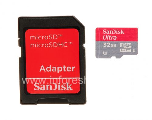 Photogallery for وصفت بطاقة الذاكرة سانديسك موبايل ألترا مايكرو (مايكرو فئة 10 UHS 1) 32GB للبلاك بيري, أحمر / رمادي product